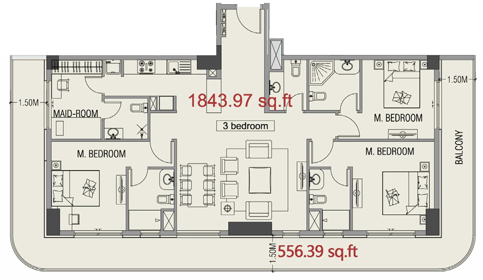 3 bedrooms floor plan