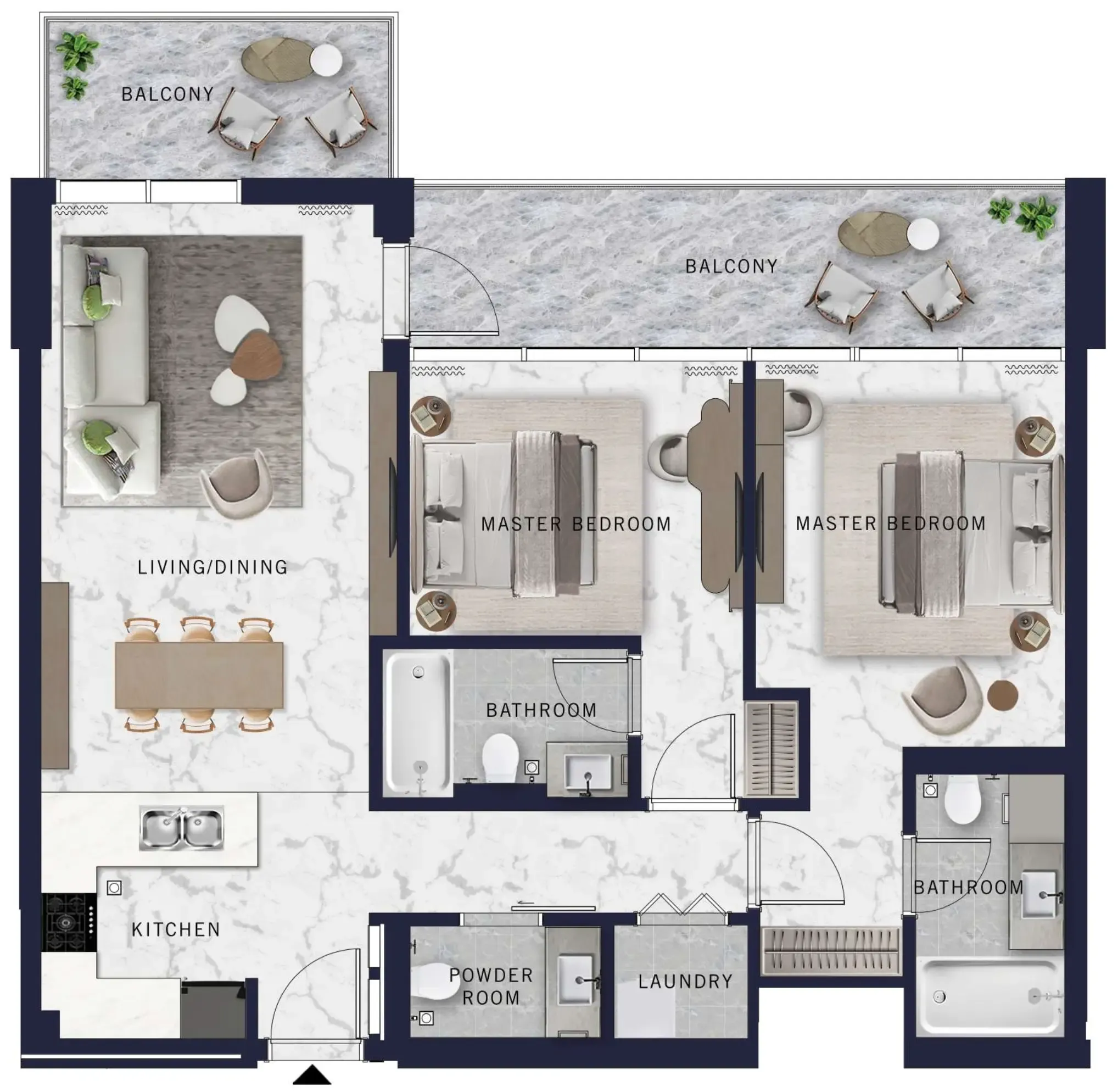2 bedrooms floor plan