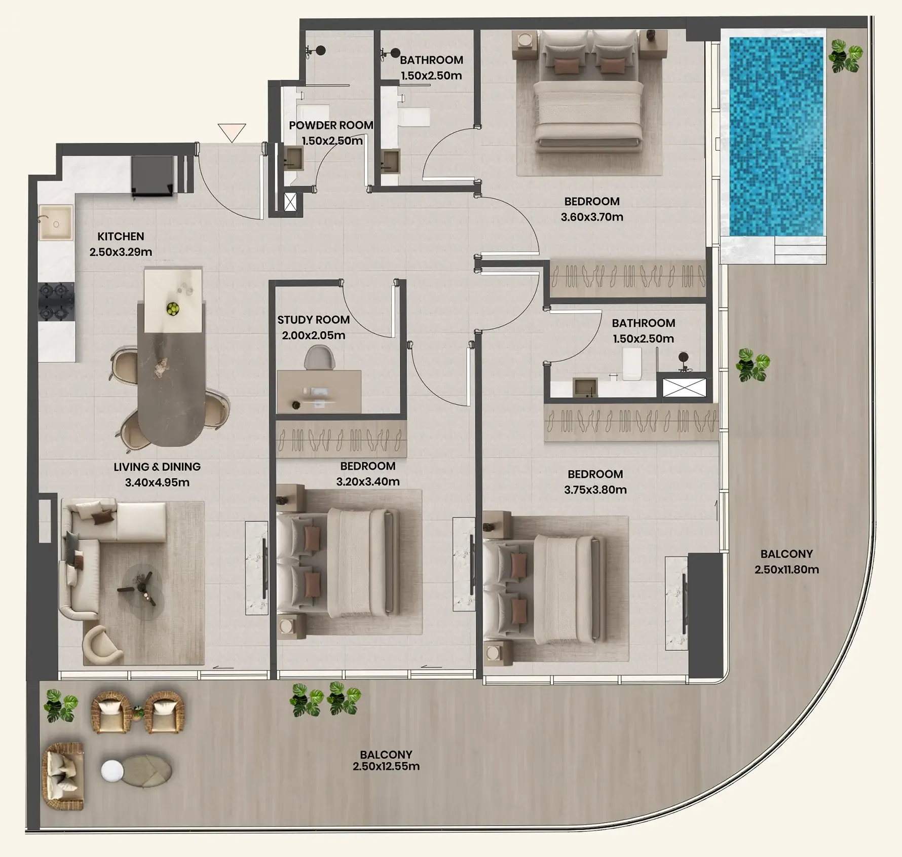 3 bedrooms floor plan