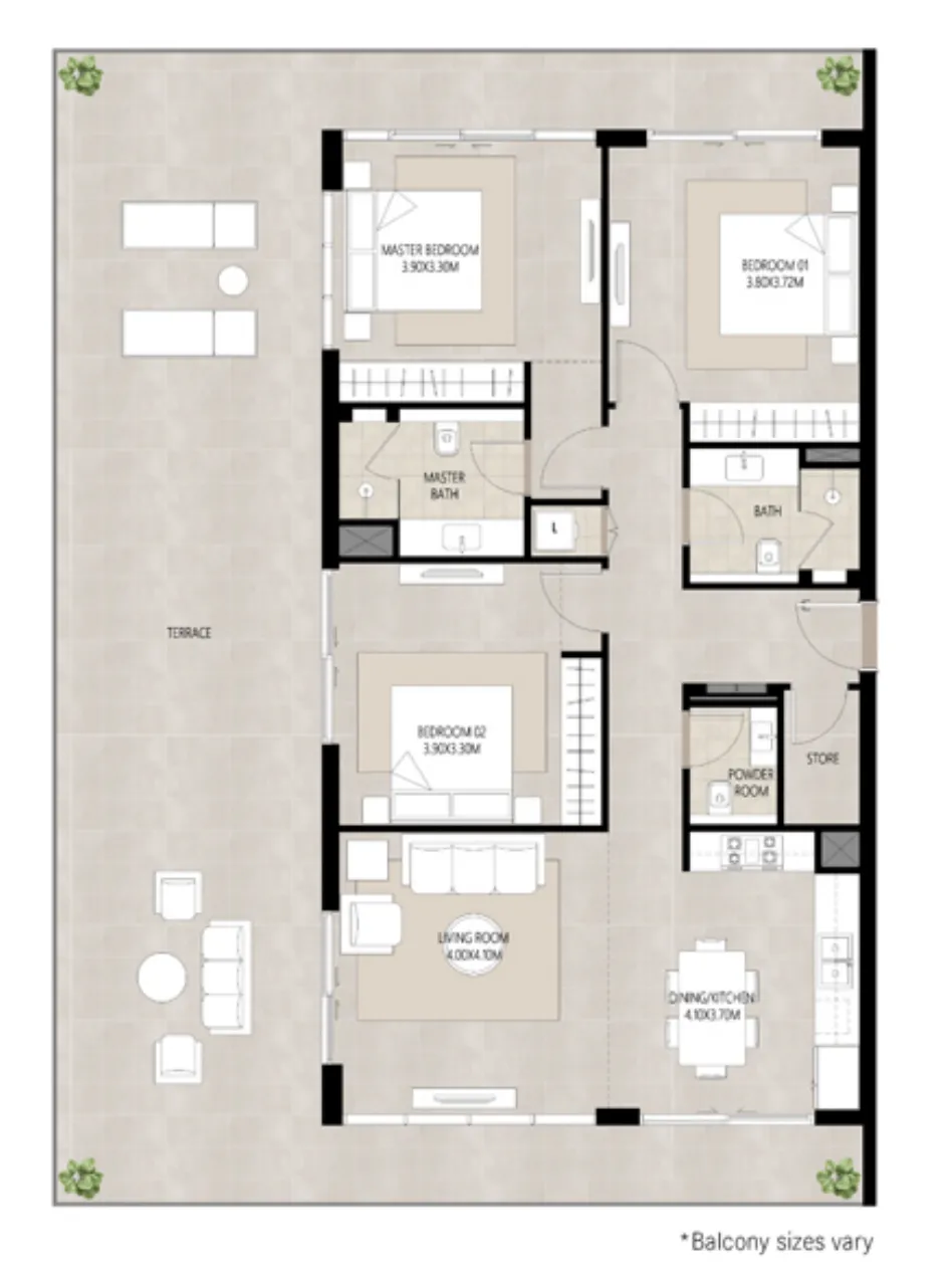 3 bedrooms floor plan