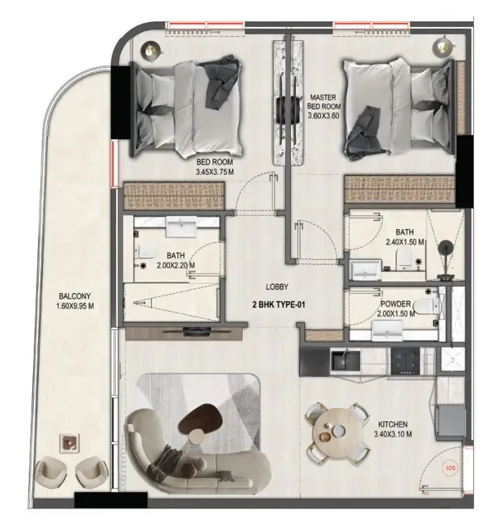 2 bed