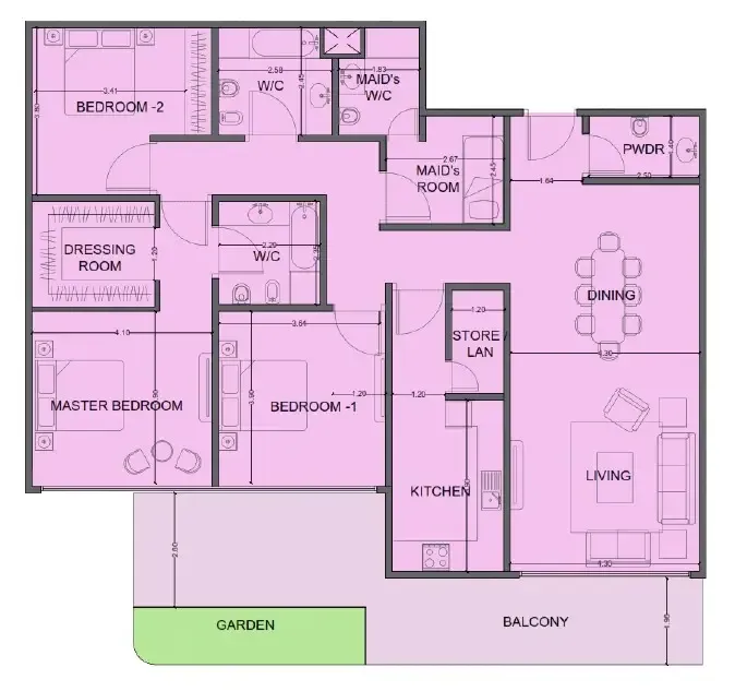 One Residence Al Reem Island — 3 Bedrooms floor plan