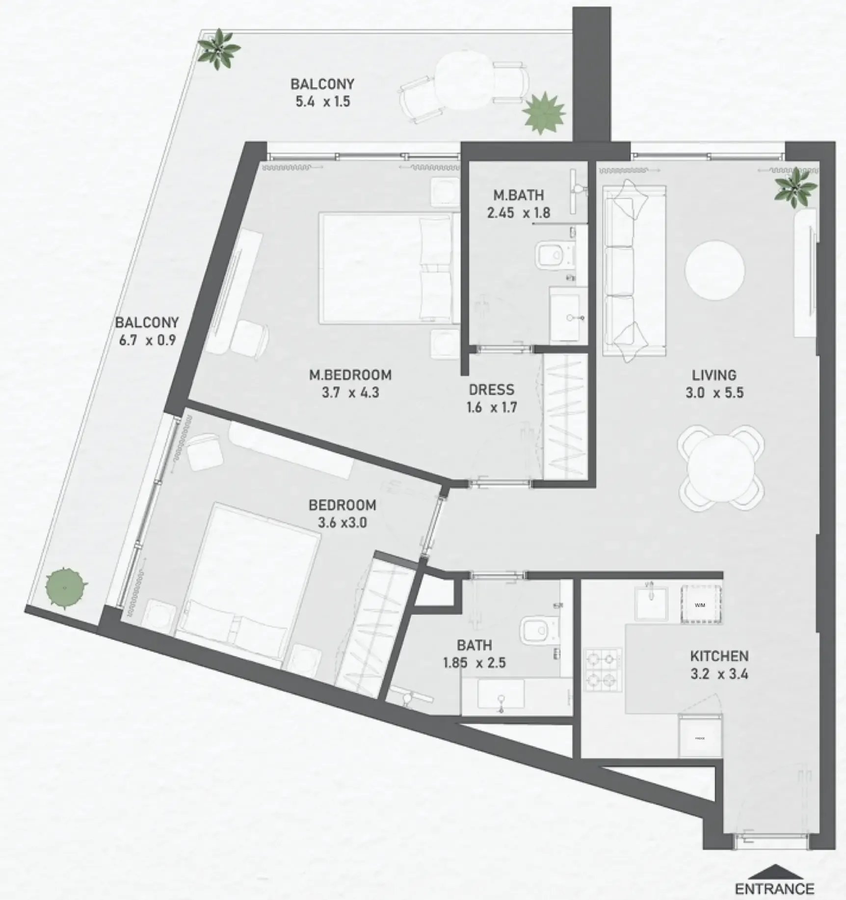 2 bedrooms floor plan