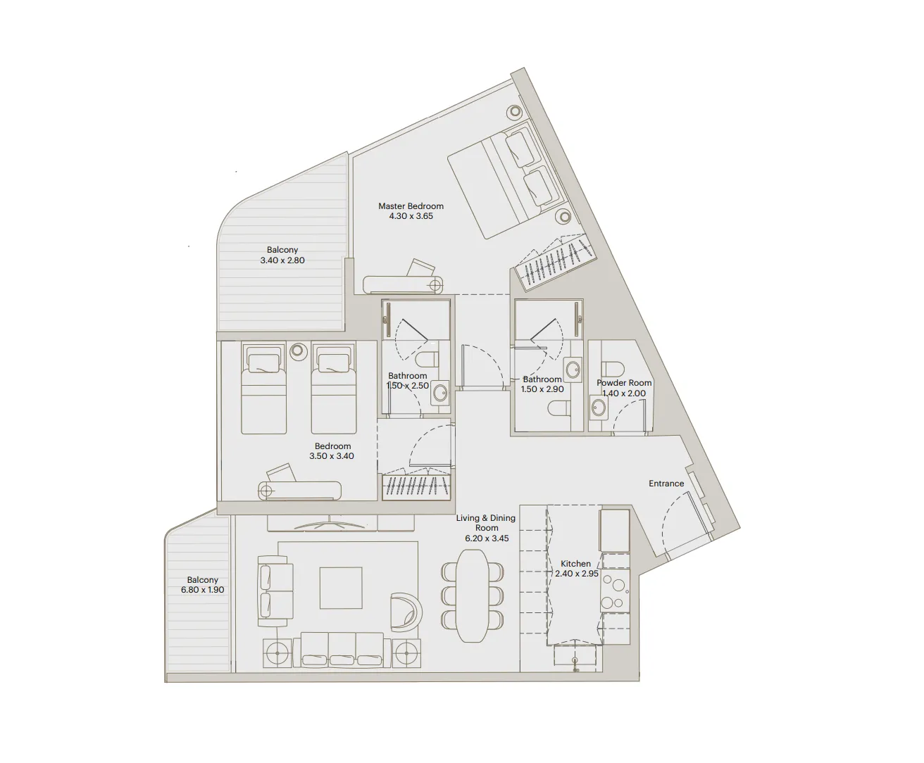 Deyaar Eleve 2BR floor plan