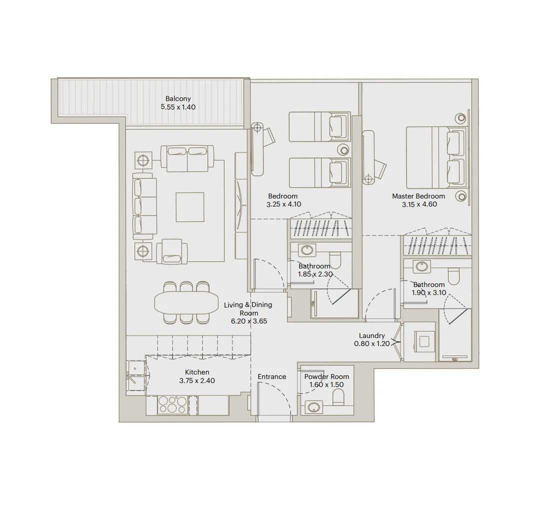 Deyaar Eleve 2BR floor plan