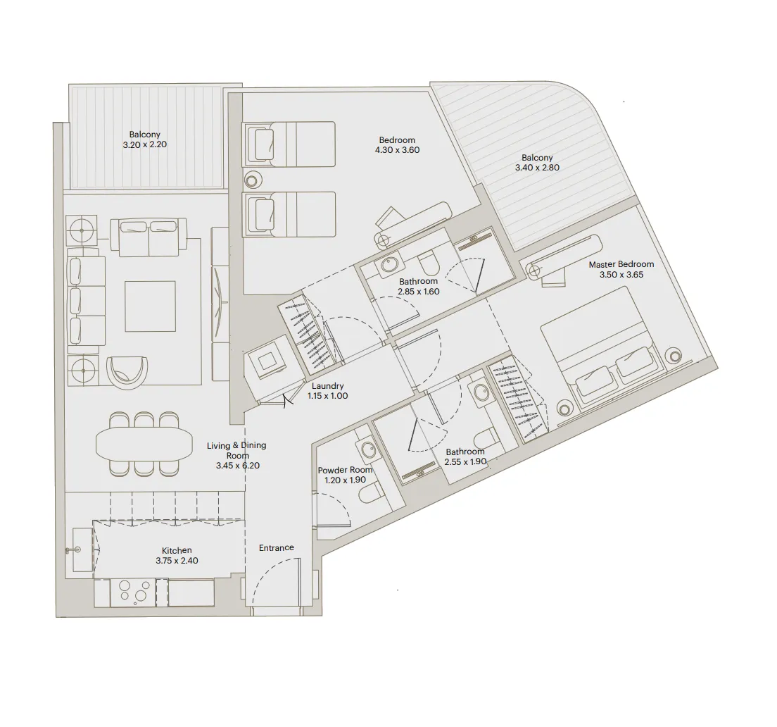 Deyaar Eleve 2BR floor plan
