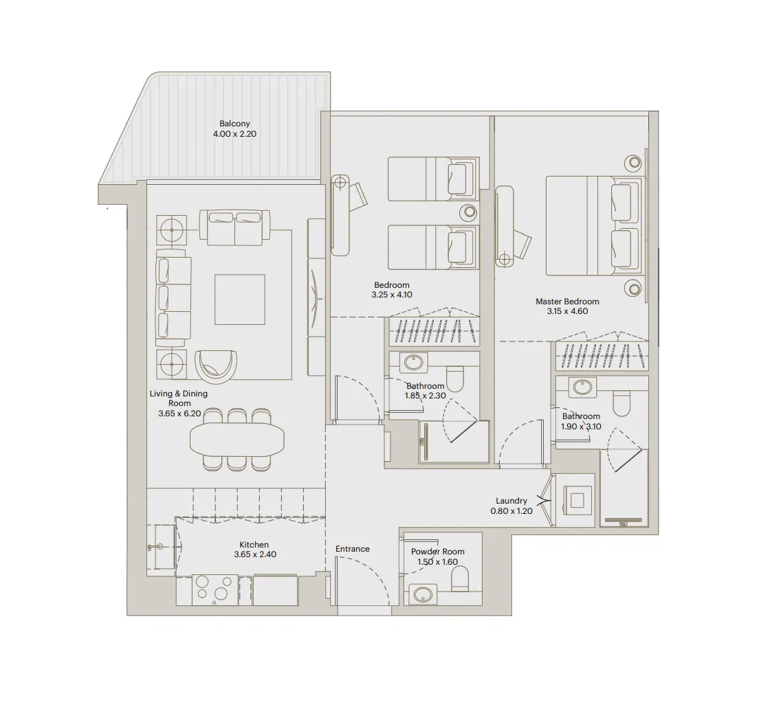 Deyaar Eleve 2BR floor plan