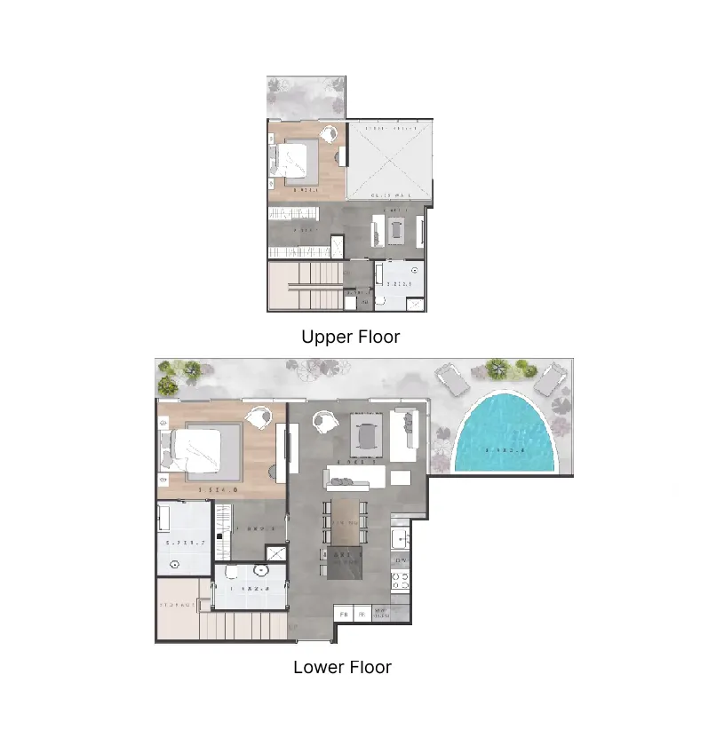 2 bedrooms floor plan