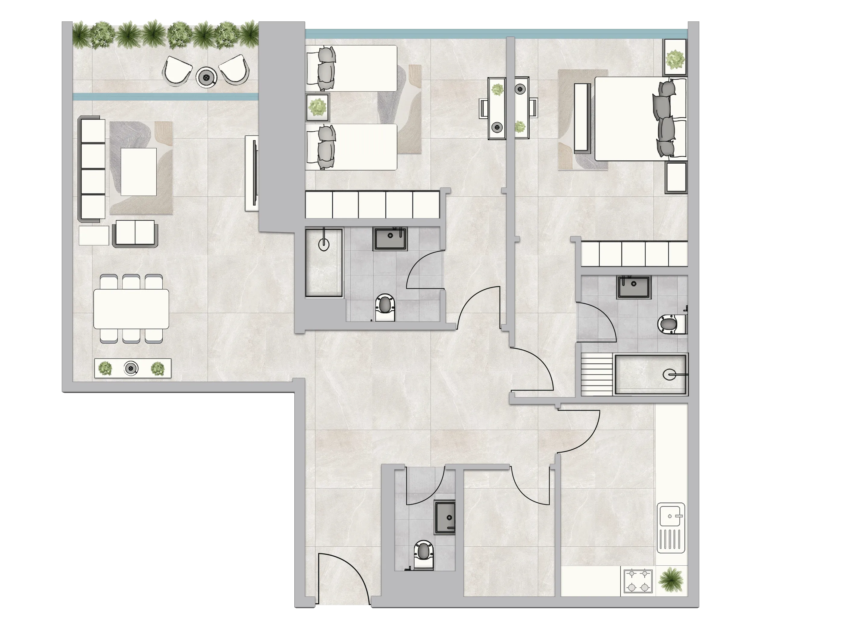 2 bedrooms floor plan