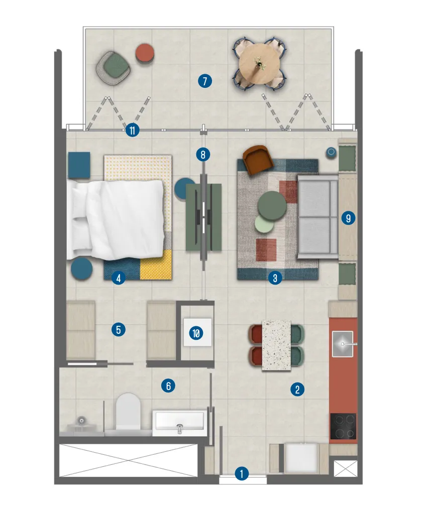 Irth Development Rove Home Marasi Drive 1BR floor plan