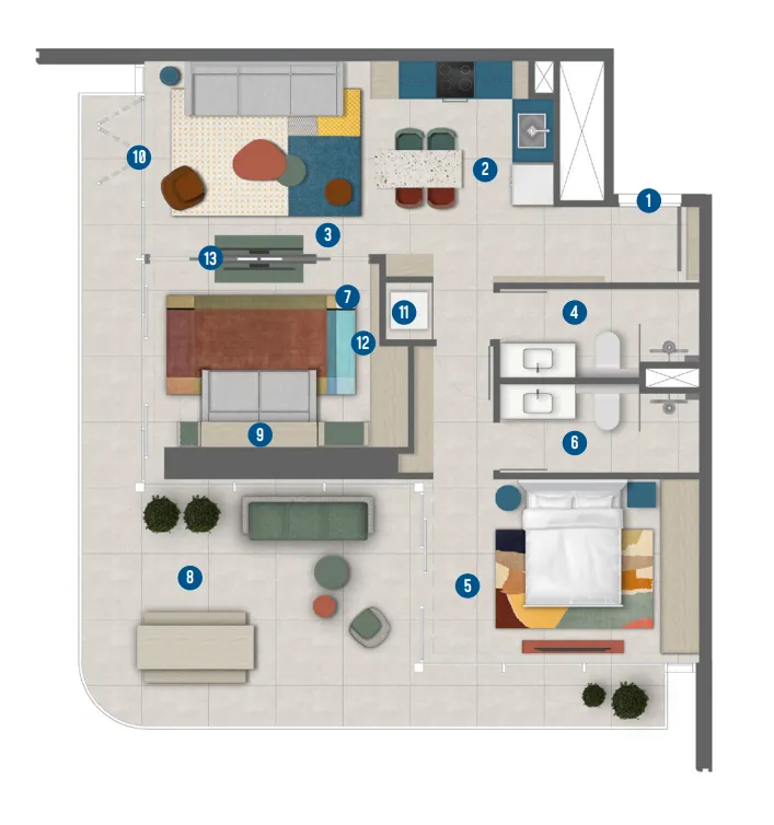 Irth Development Rove Home Marasi Drive 2BR floor plan