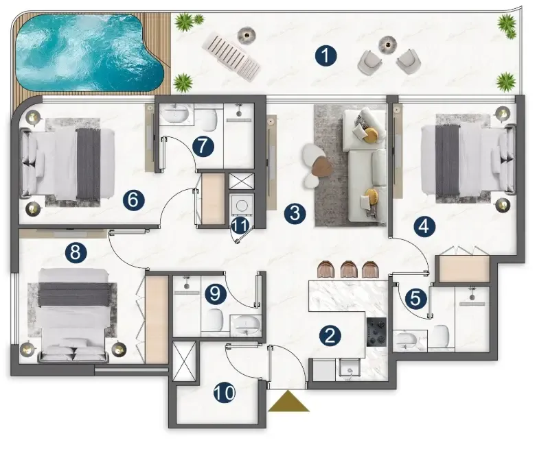 3 bedrooms floor plan