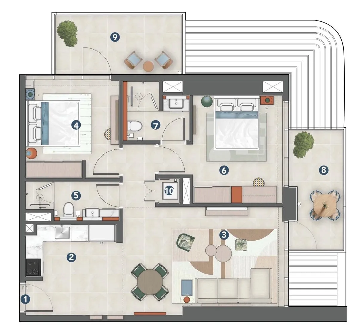 2 bedrooms floor plan