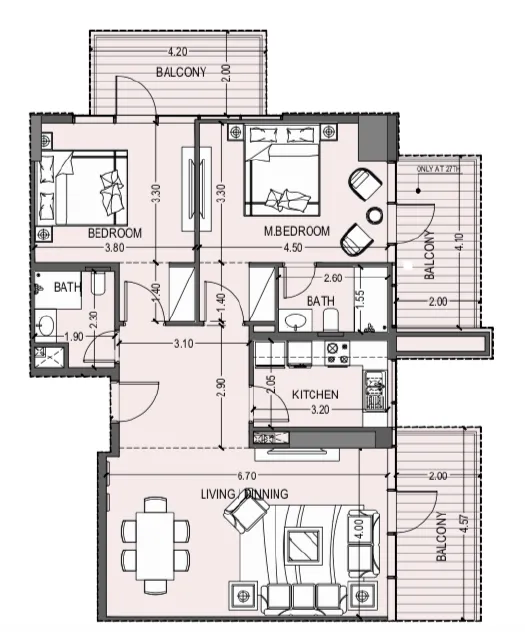 2 bedrooms floor plan