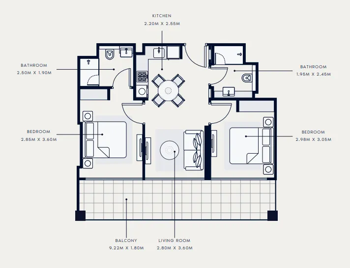 2 bedrooms floor plan