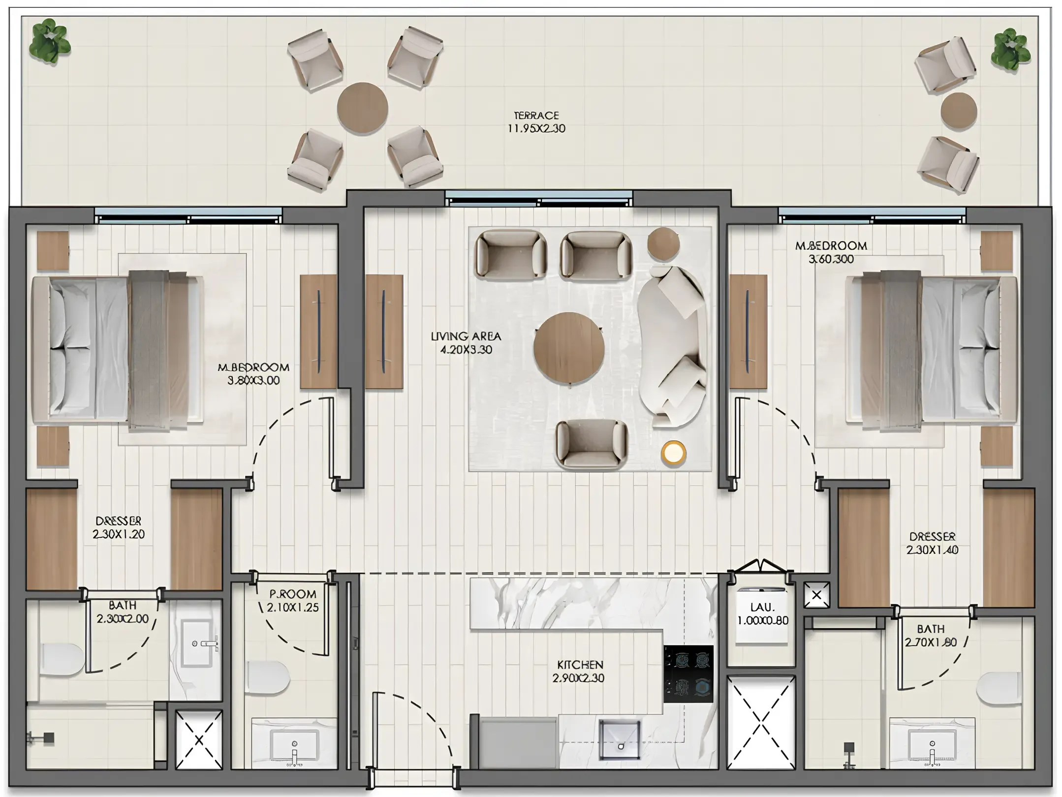 2 bedrooms floor plan