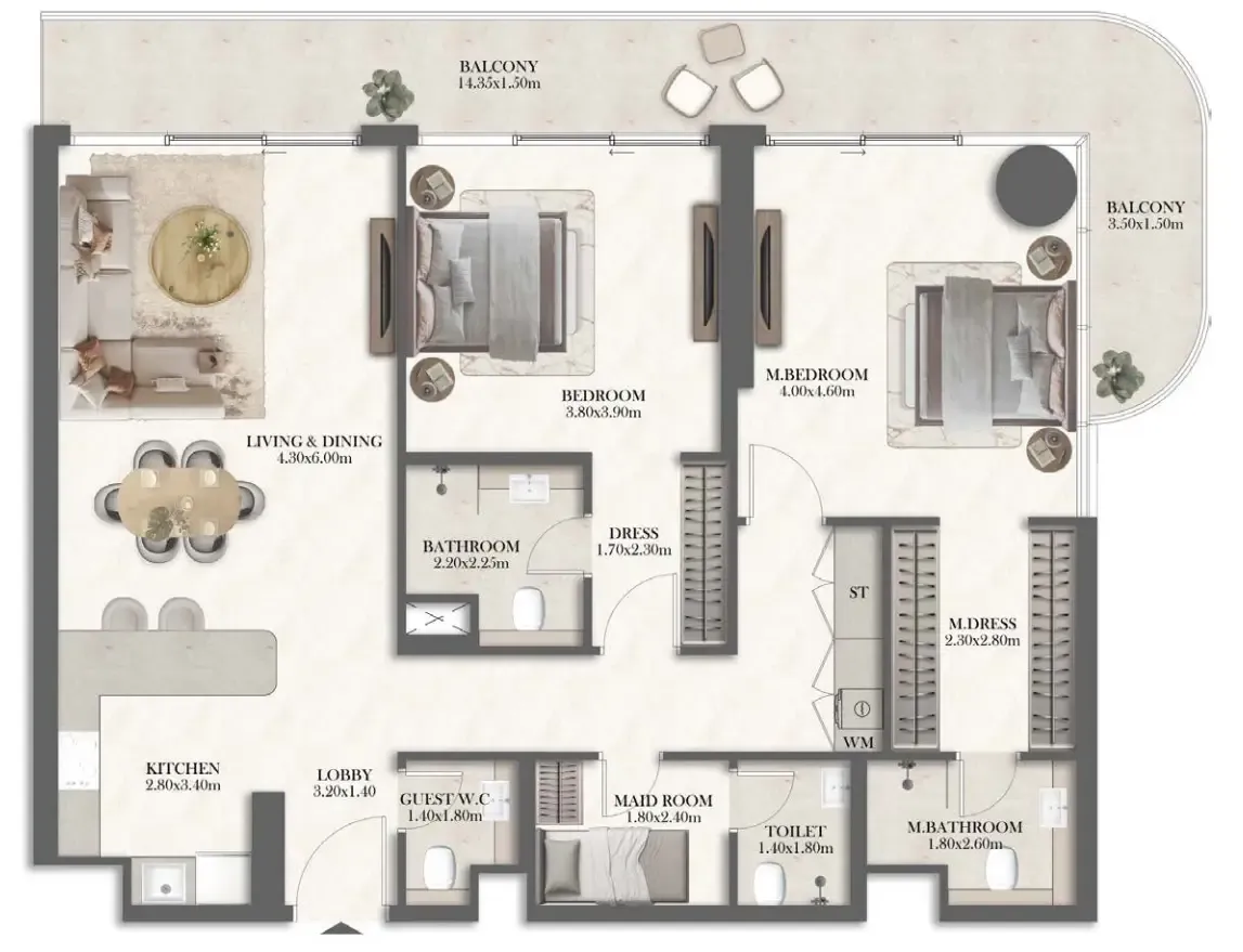 2 bed