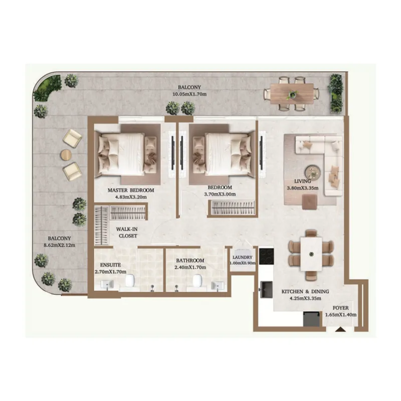 2 bedrooms floor plan