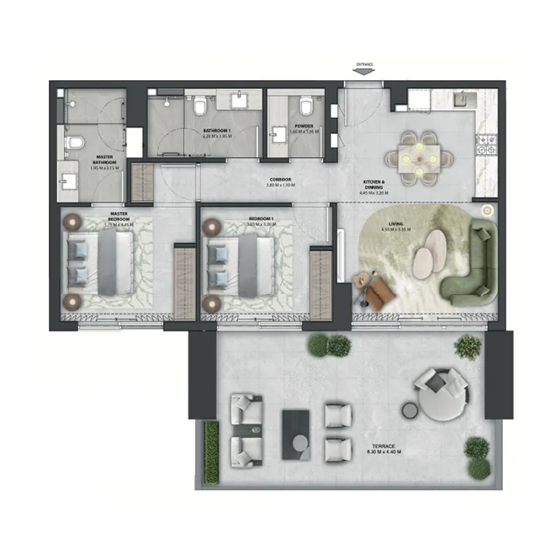 2 bedrooms floor plan