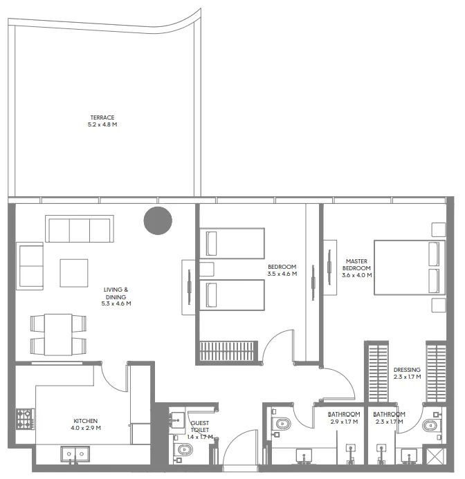 2 bedrooms floor plan