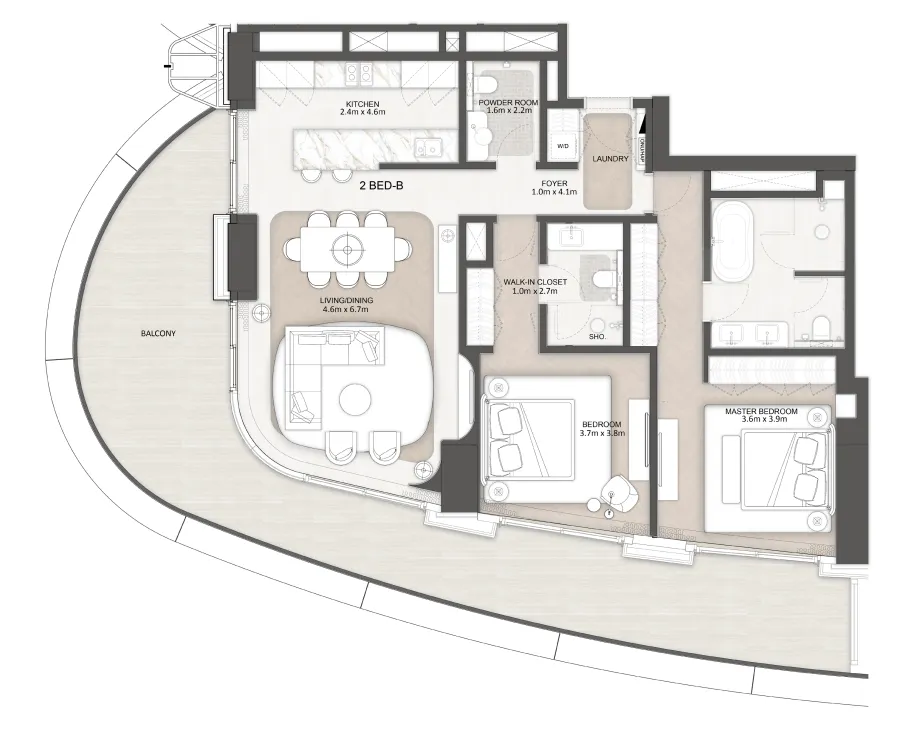 2 bedrooms floor plan
