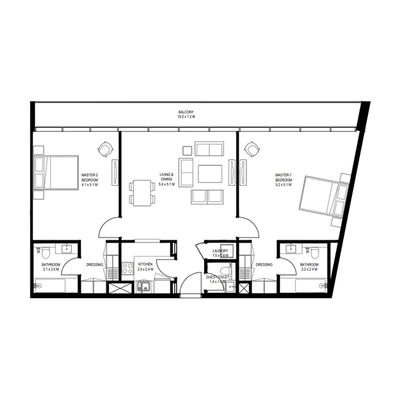 2 bedrooms floor plan