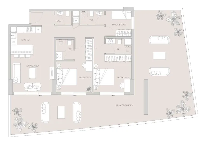2 bedrooms floor plan