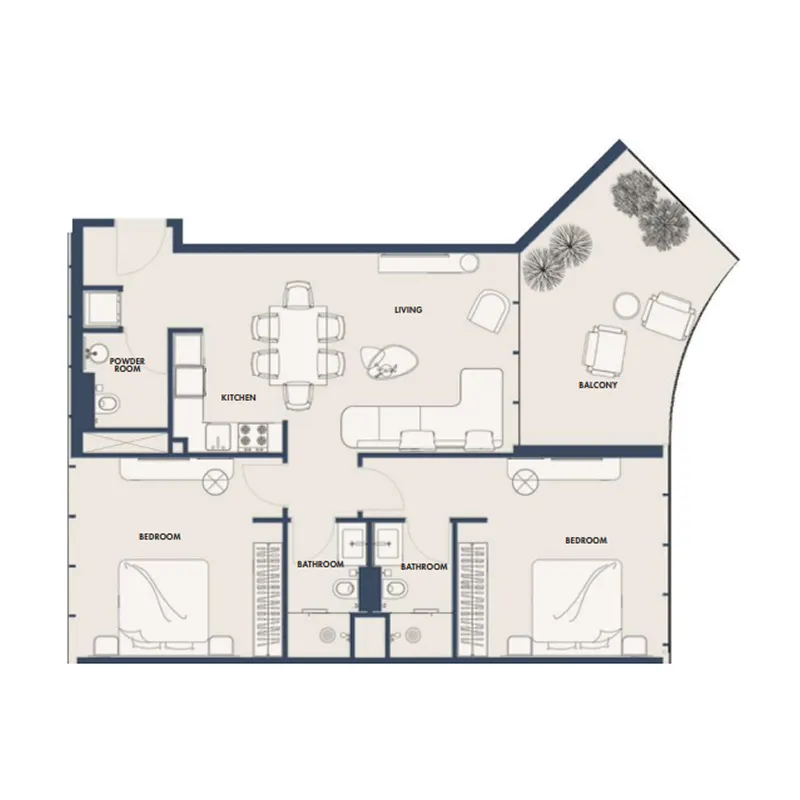 2 bedrooms floor plan