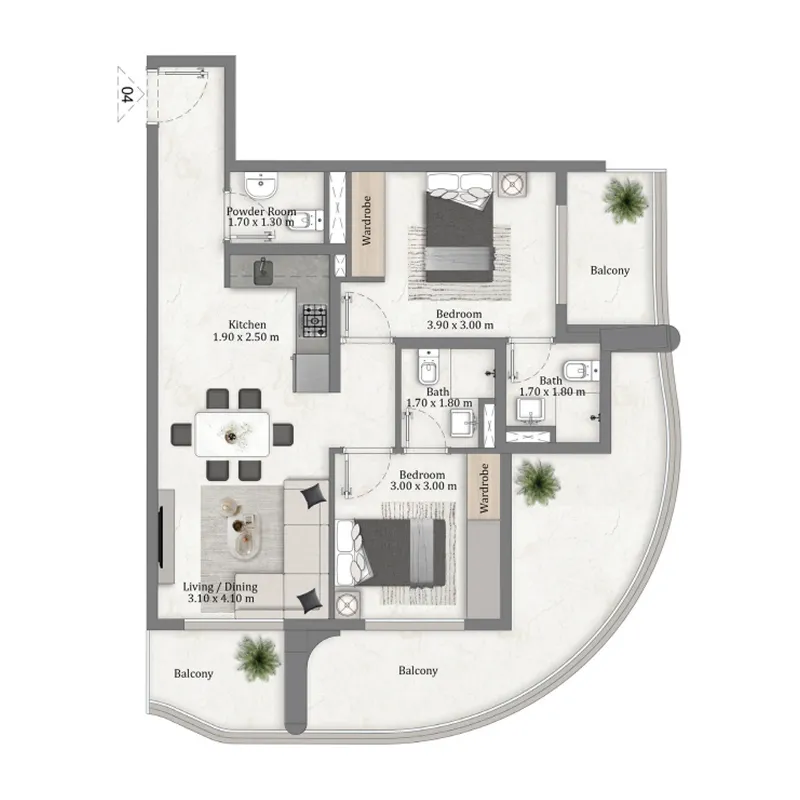2 bed