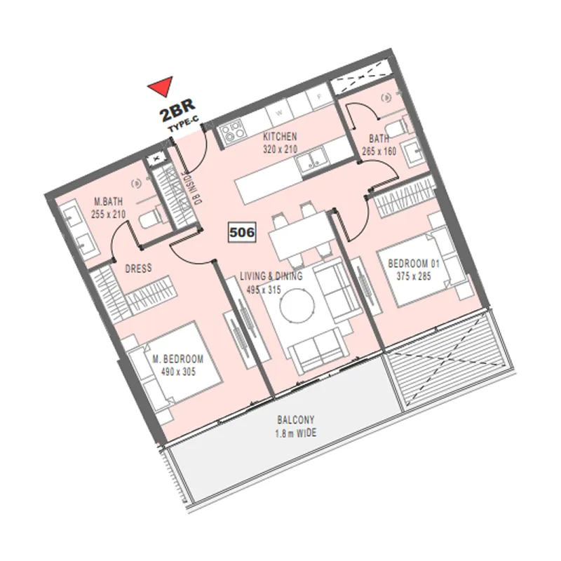 2 bedrooms floor plan