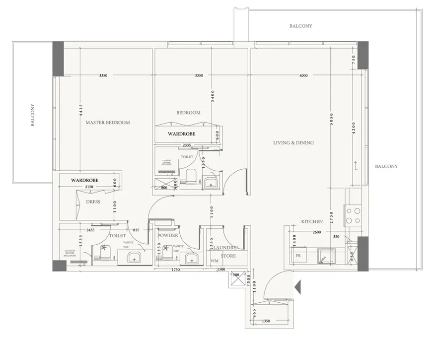 2 bedrooms floor plan