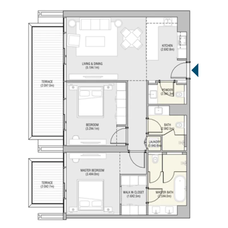 ALAIN Vida Residences Saadiyat Island 2BR floor plan