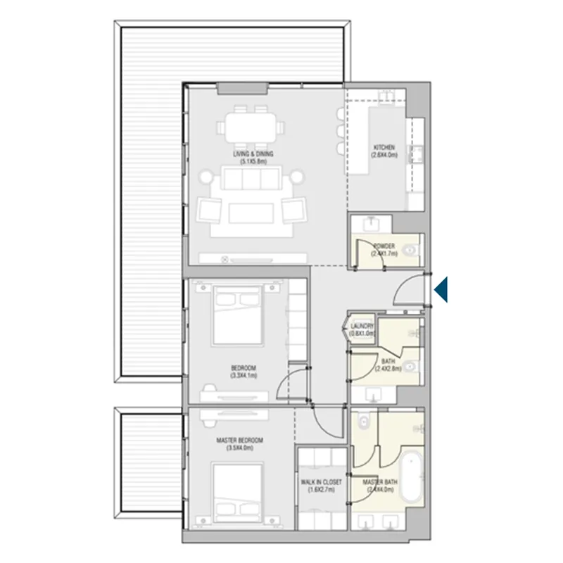 ALAIN Vida Residences Saadiyat Island 2BR floor plan
