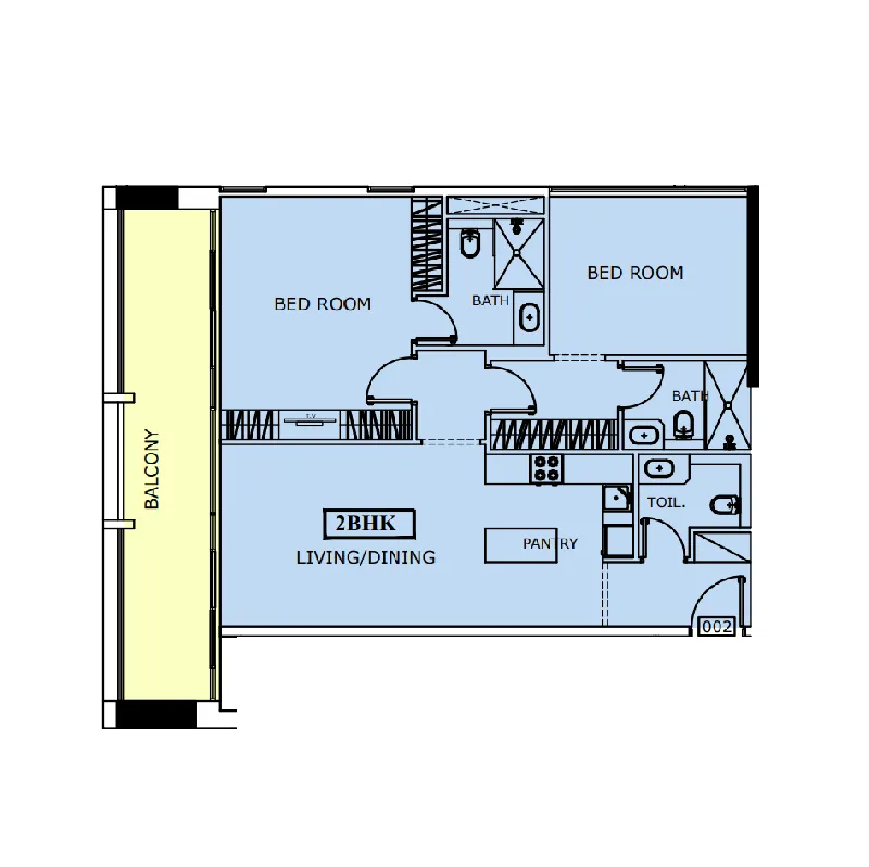 2 bedrooms floor plan