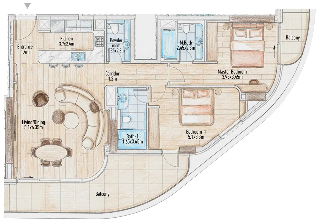 2 bedrooms floor plan