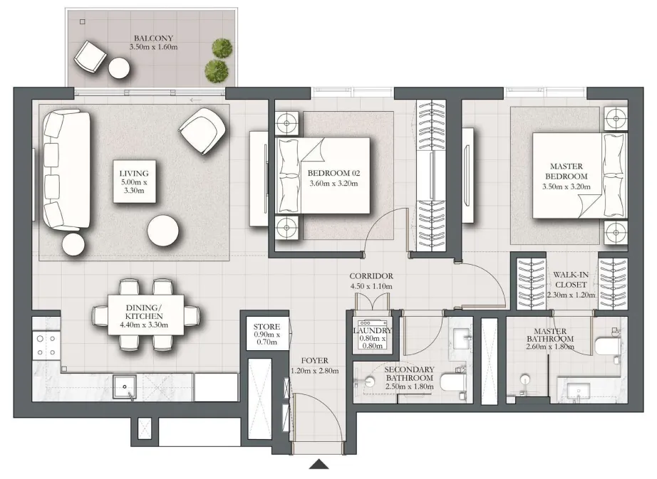 2 bedrooms floor plan