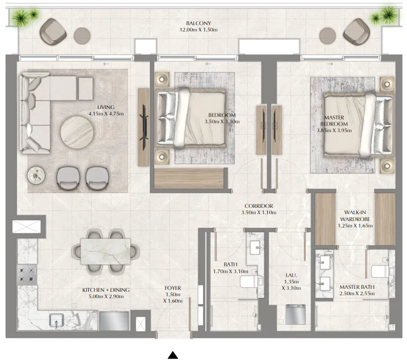 2 bedrooms floor plan