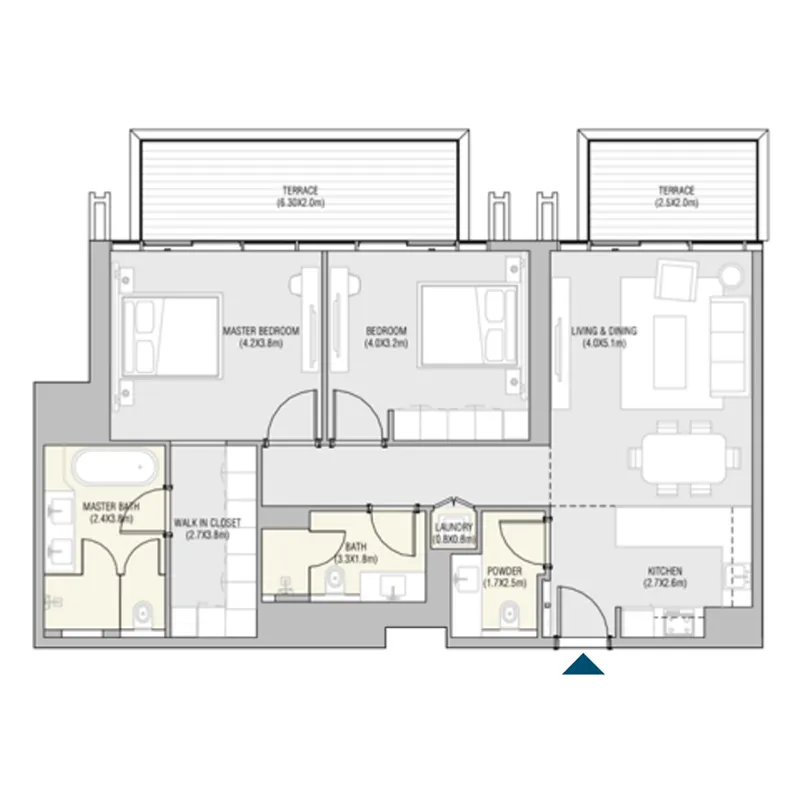 ALAIN Vida Residences Saadiyat Island 2BR floor plan