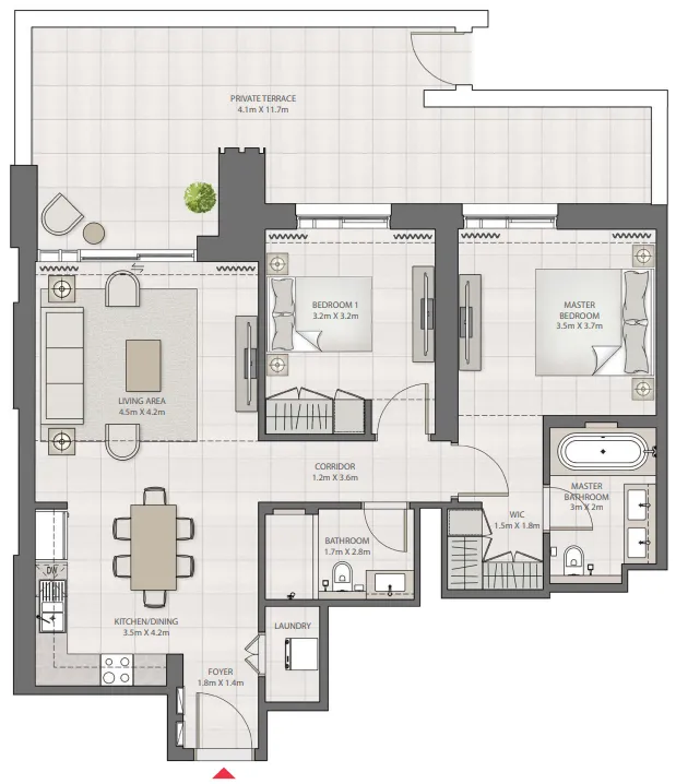 2 bedrooms floor plan