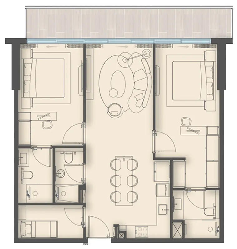 2 bedrooms floor plan