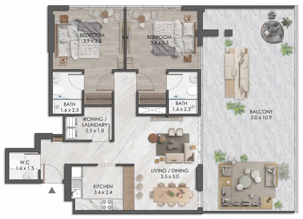 2 bedrooms floor plan