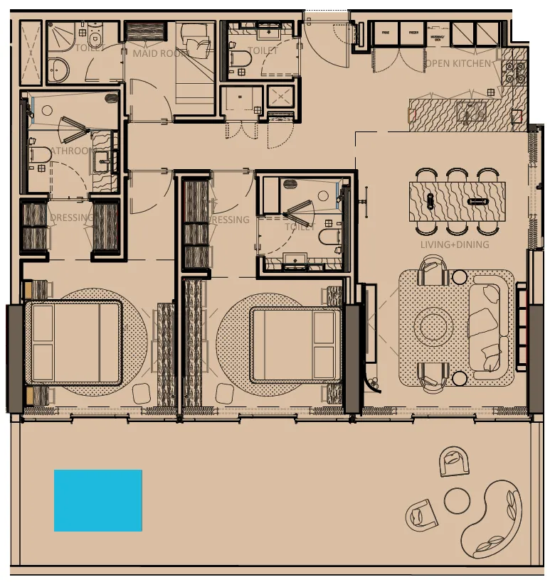 2 bedrooms floor plan