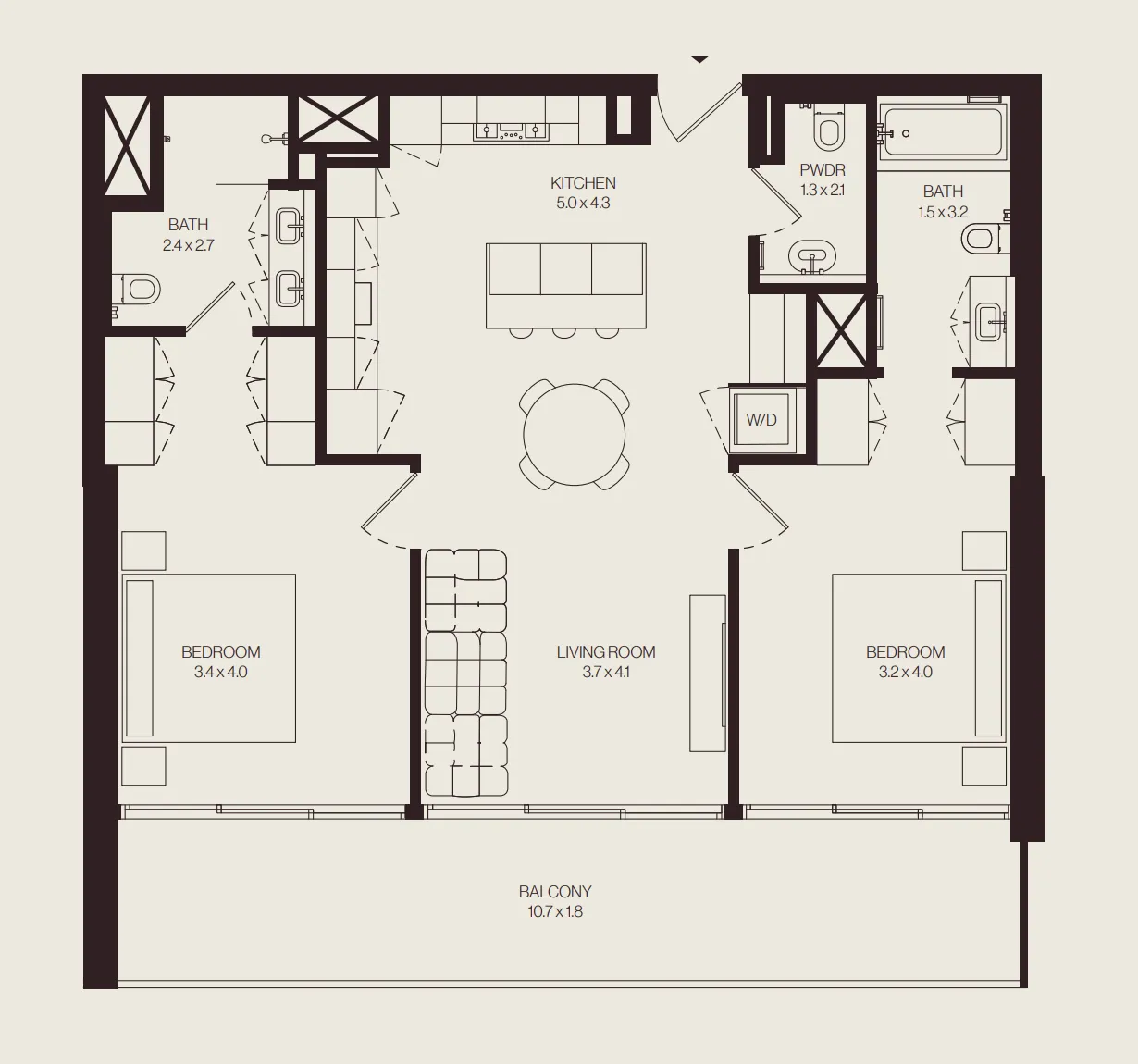 2 bedrooms floor plan