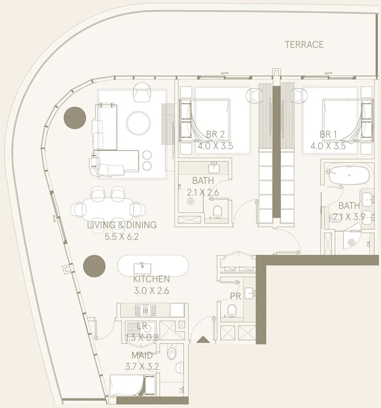 2 bedrooms floor plan