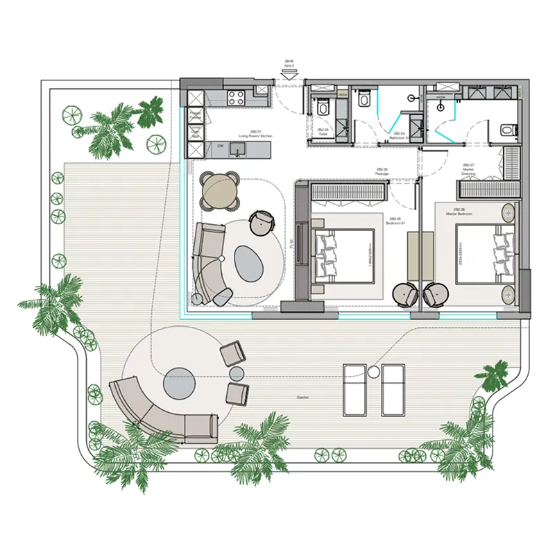 2 bedrooms floor plan