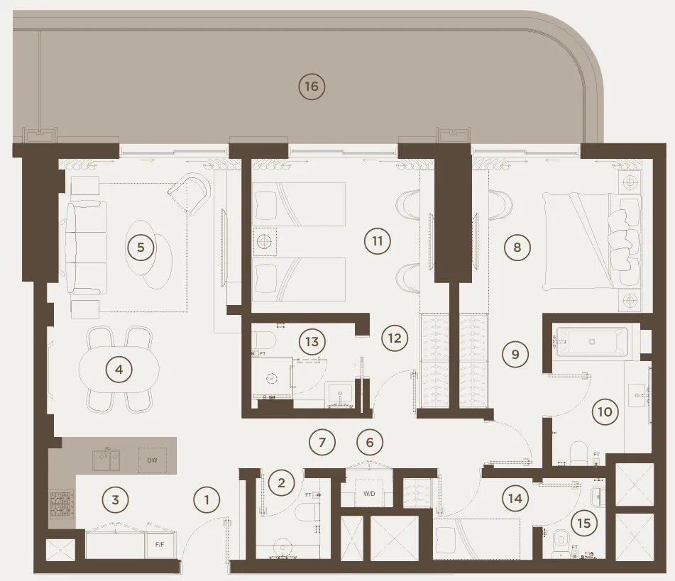 2 bedrooms floor plan