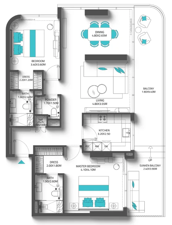 Reef Luxury Development Reef 997 2BR floor plan
