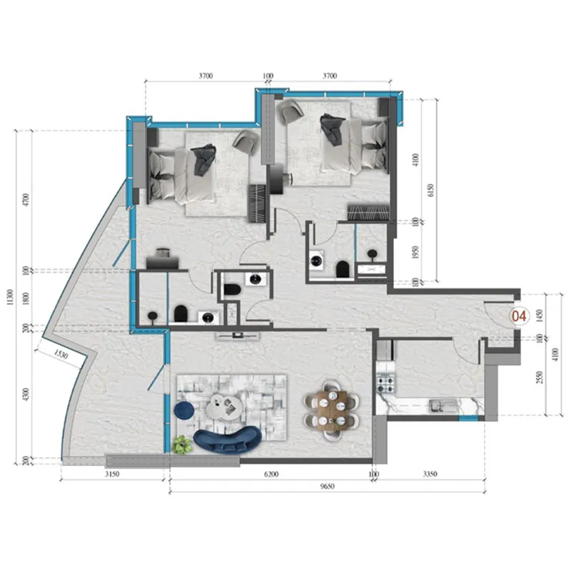 2 bedrooms floor plan