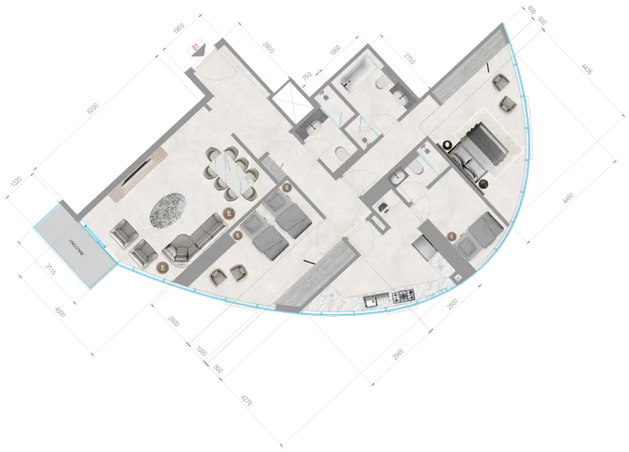 2 bedrooms floor plan