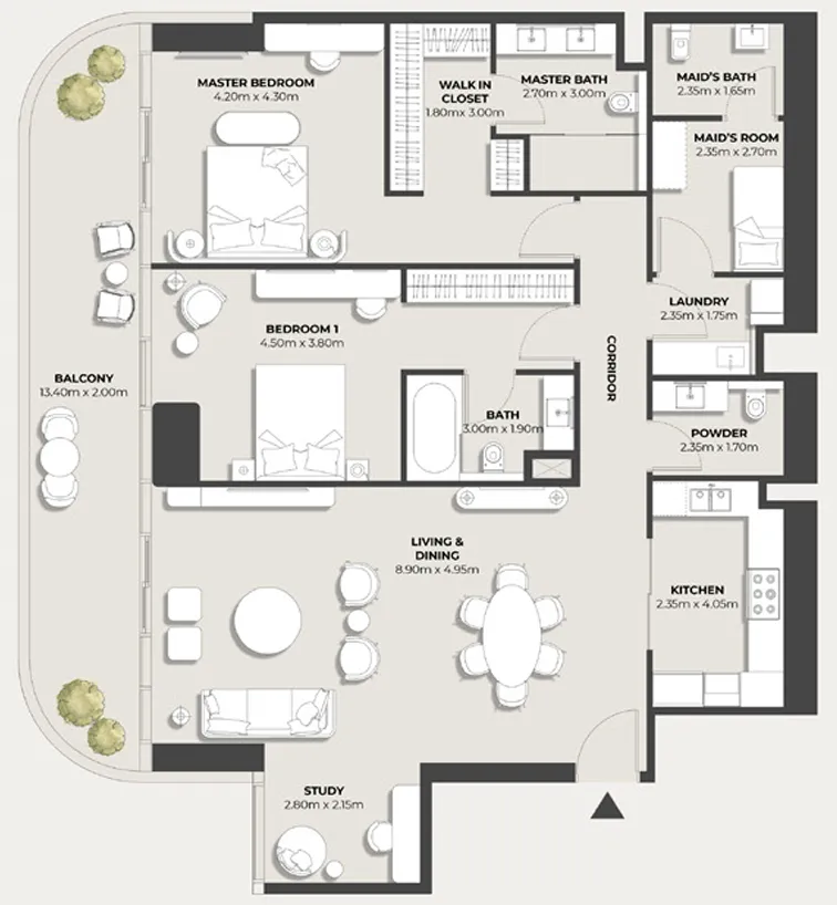 2 bedrooms floor plan